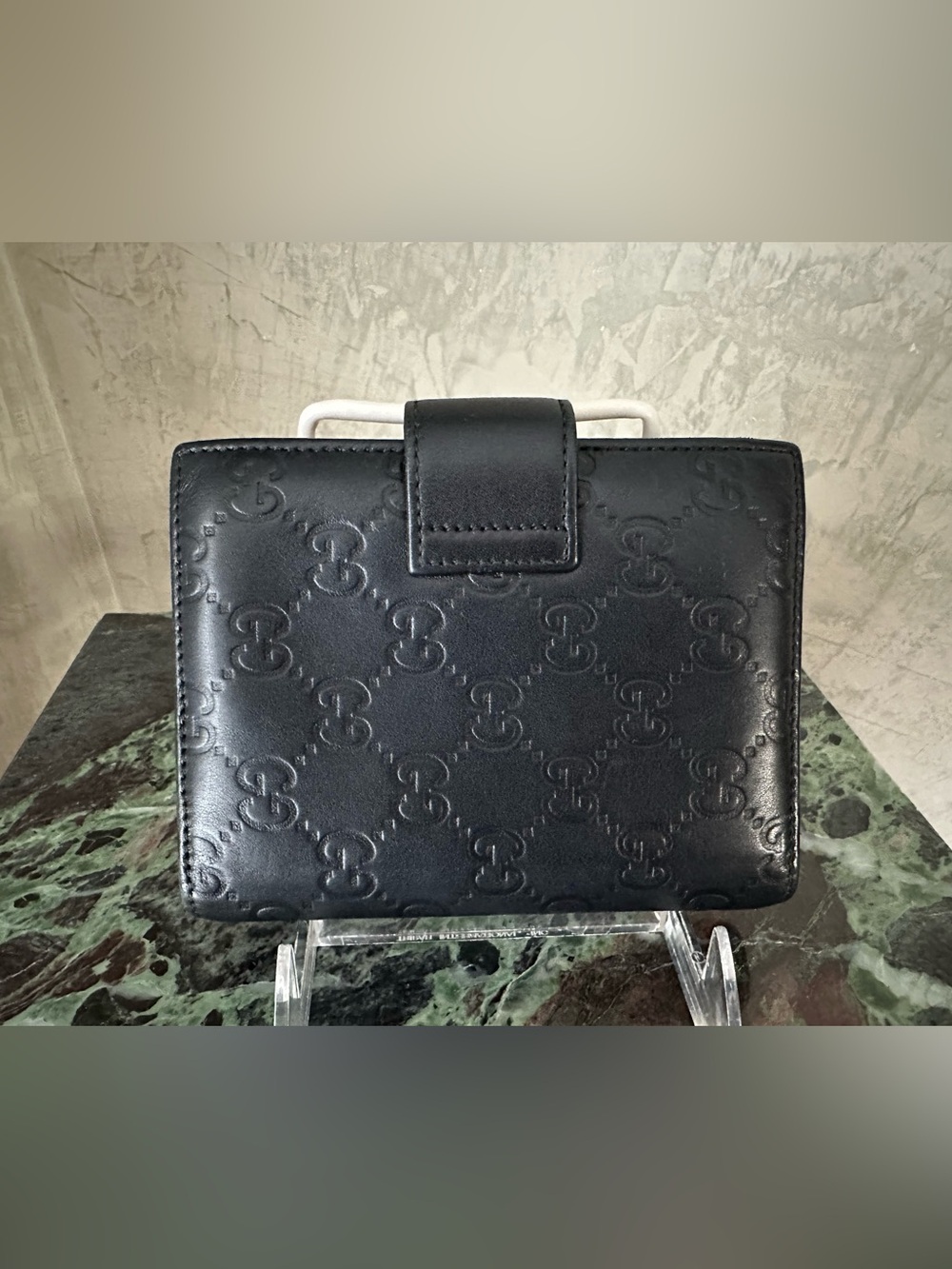 Gucci Black Embossed Leather Notebook Wallet